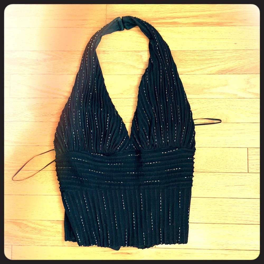 Cache Black Sequin Halter Top